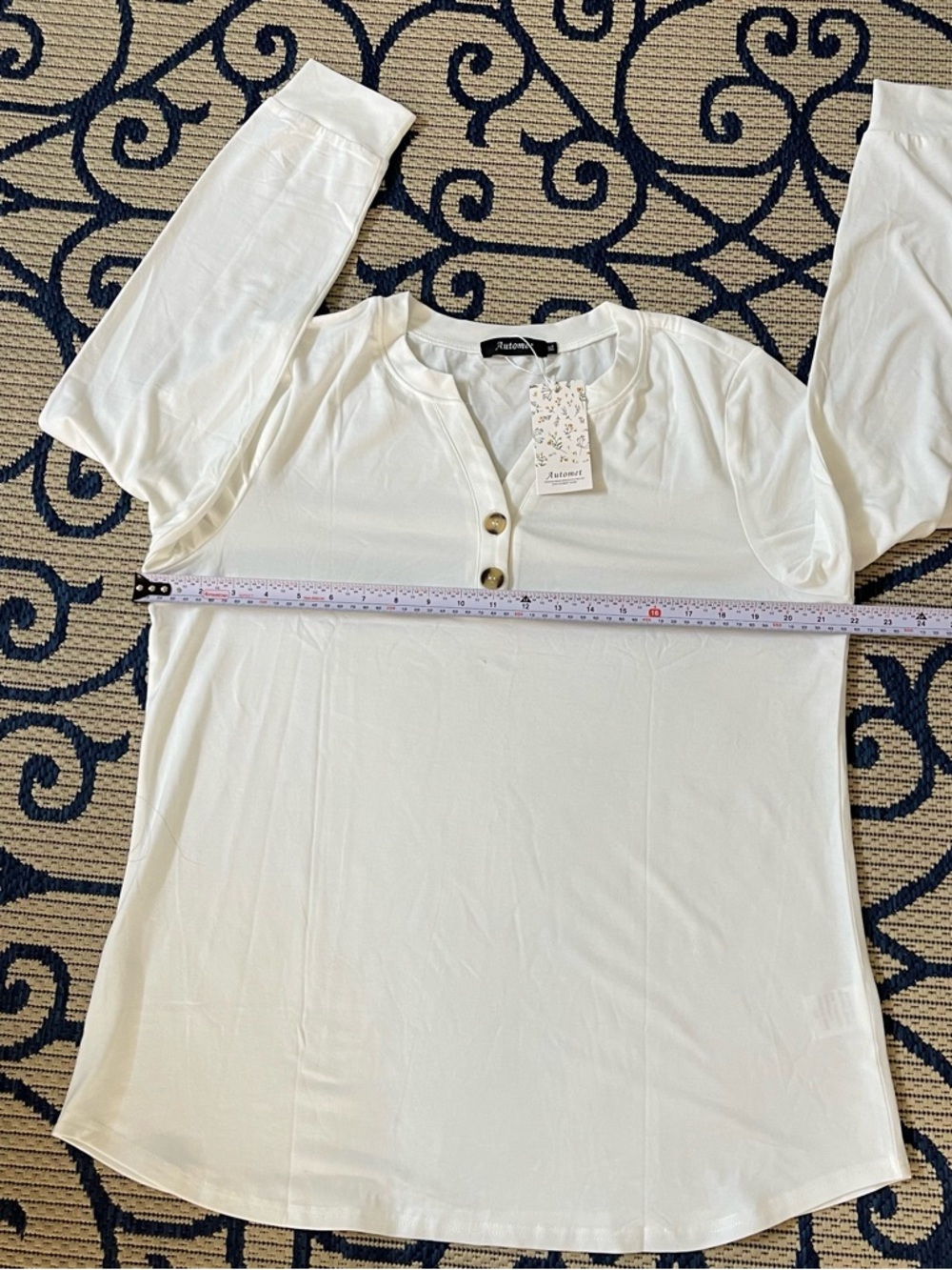 Women's Cream Long Sleeve Notch-Neck Henley with Button Placket - Picture 6 of 12